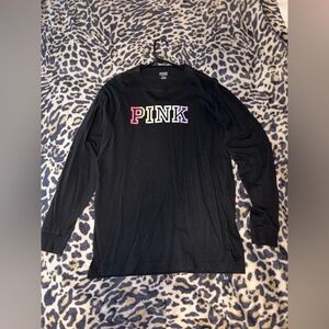 PINK Victoria's Secret Black Long Sleeve Tee with Multicolor Logo